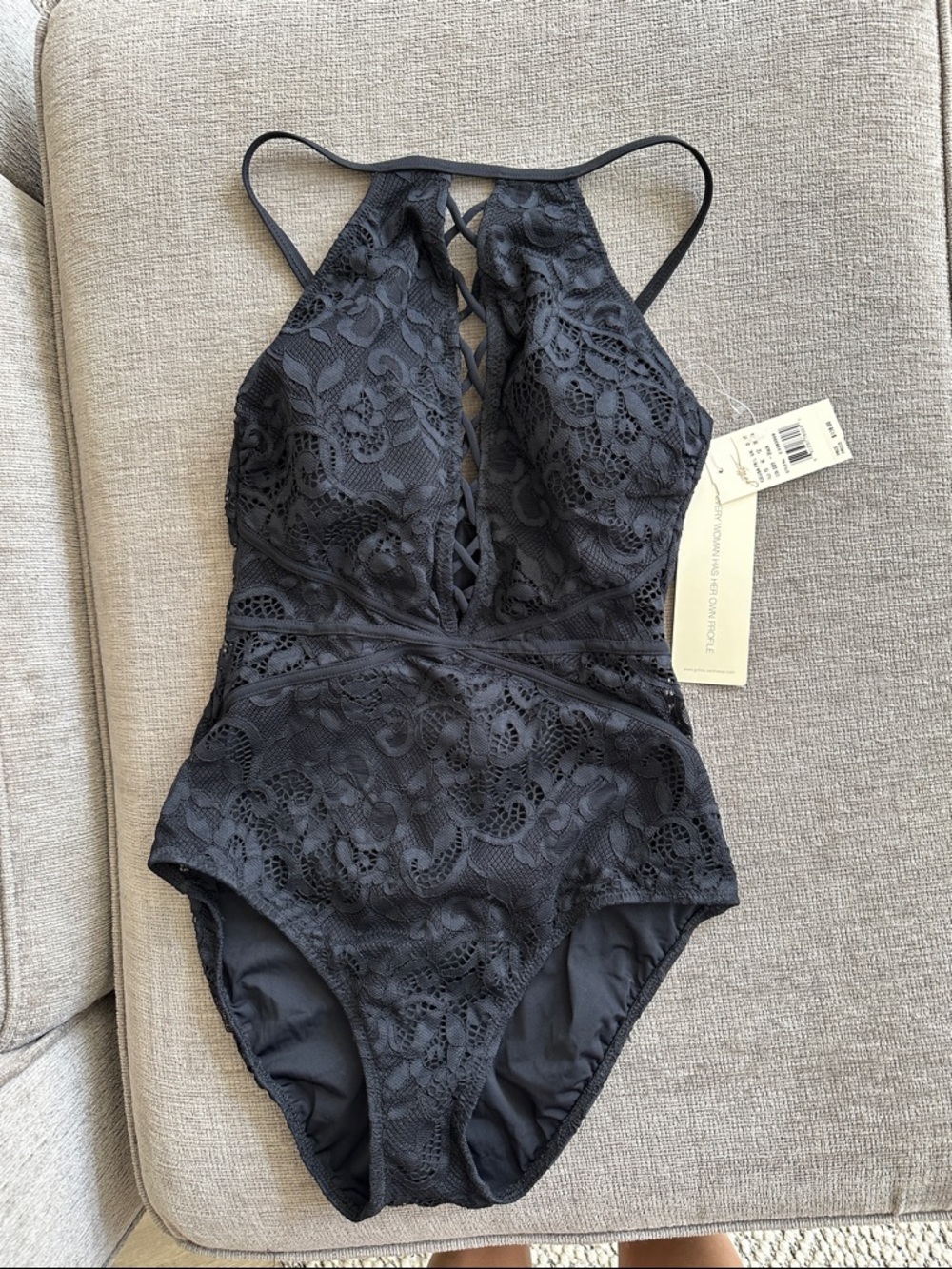 Gottex Black Lace Halter One-Piece Swimsuit